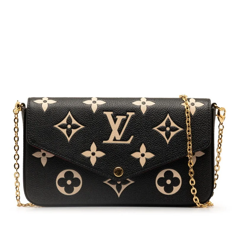 Ladies Louis Vuitton shoulder bags with a magnetic - closure flap for easeLouis Vuitton Monogram Implant Bi-Color Pochette Felice Chain S Wallet M82479 Black Beige  Leather  Louis Vuitton