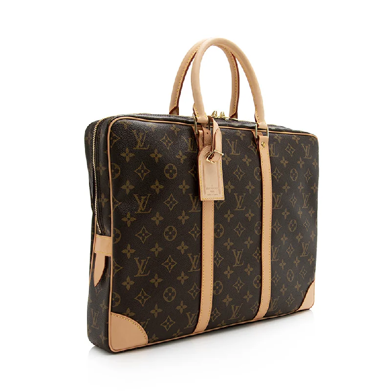 Louis Vuitton bags with a zippered interior pocket for better organizationLouis Vuitton Monogram Canvas Porte Documents Voyage Bag (22639)