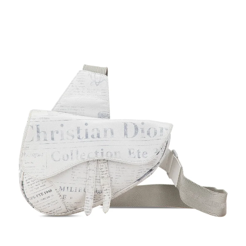 Christian Dior Saddle bags with a distressed leather finishWhite Dior Daniel Arsham Newspaper Print Saddle Bag