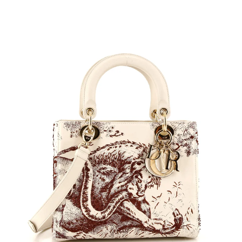 Christian Dior tote bags with a double - handle and shoulder - strap optionToile de Jouy Lady Dior Bag Beaded Leather Medium