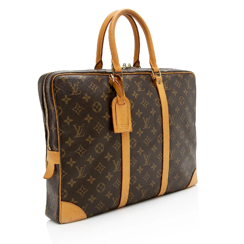 Louis Vuitton backpacks with a hidden back pocket for securityLouis Vuitton Monogram Canvas Porte Documents Voyage Bag (22880)