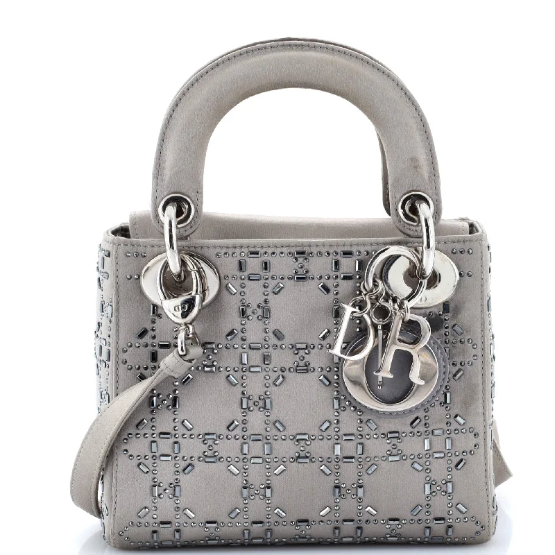 Christian Dior Saddle bags with a studded trim for a bold lookLady Dior Bag Crystal Embellished Cannage Quilt Satin Mini