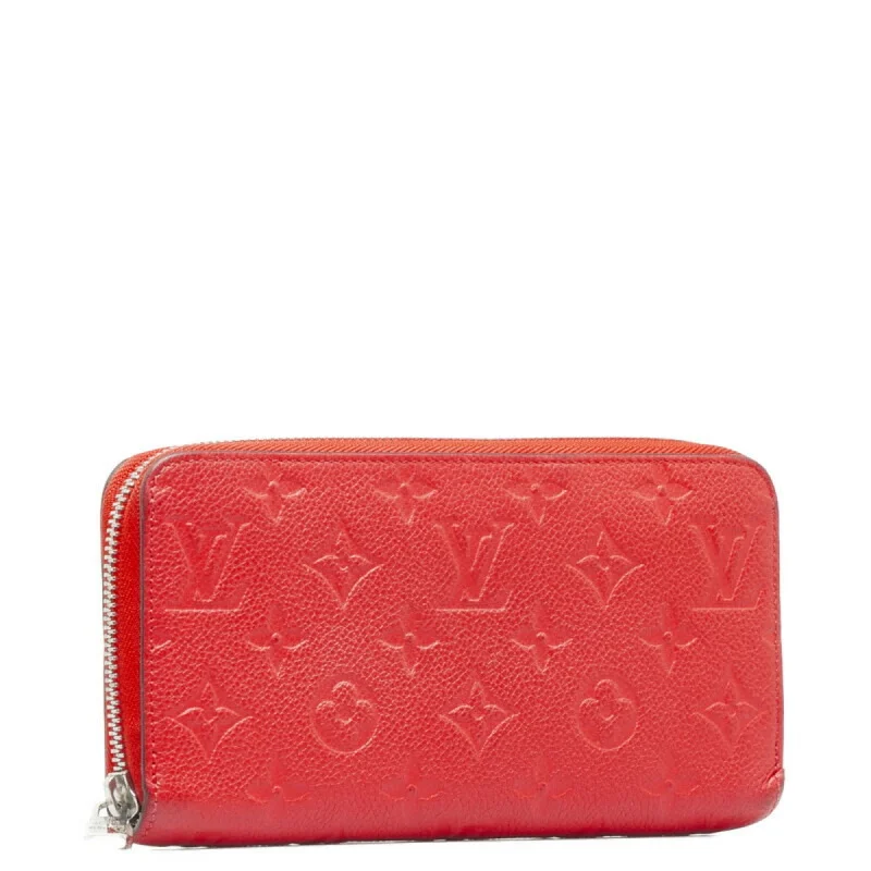 Louis Vuitton Alma bags with a detachable shoulder strap for versatilityLOUIS VUITTON Monogram Implant Zippy Long Wallet M61865 Cerise Red Calf Leather Women's