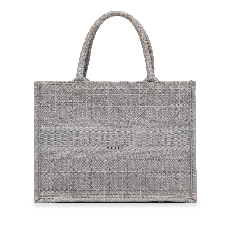 Christian Dior bags with a zip - top closure and multiple compartmentsGray Dior Medium Cannage Embroidered Book Tote