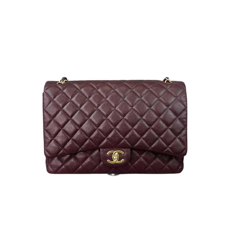 Chanel Chain Strap Handbag for Everyday UseDouble Flap Maxi Caviar Burgundy GHW