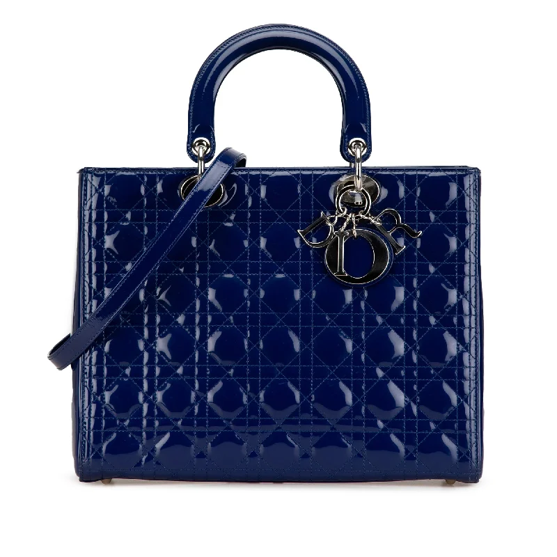 Christian Dior tote bags with a double - handle and shoulder - strap optionBlue Dior Large Patent Cannage Lady Dior Satchel