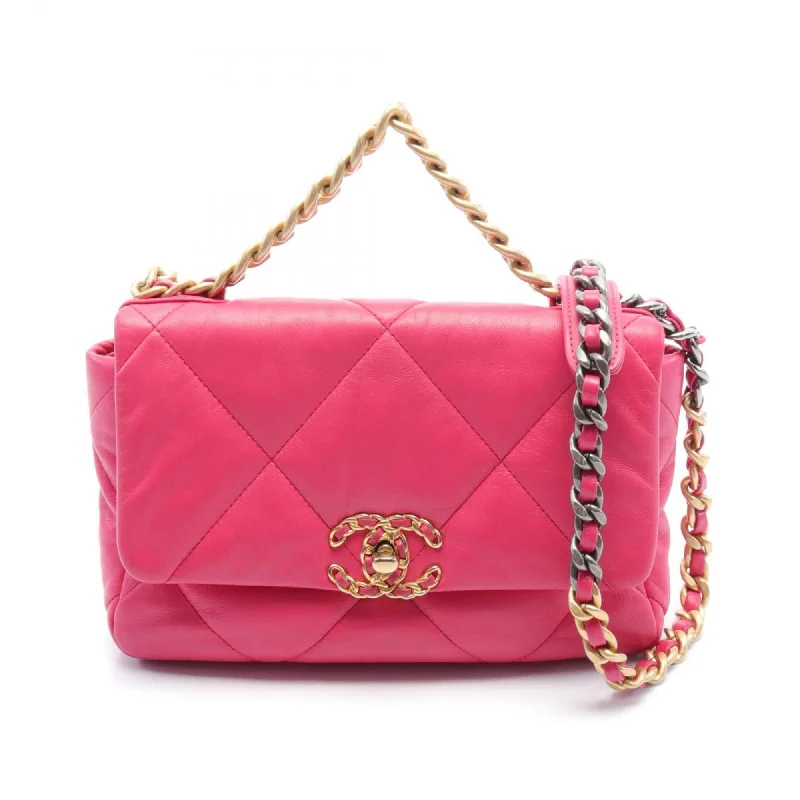 Chanel bags with exclusive seasonal designs and materialsCHANEL 19 Disneuf Matelasse Shoulder Bag Leather Women's Pink AS1160