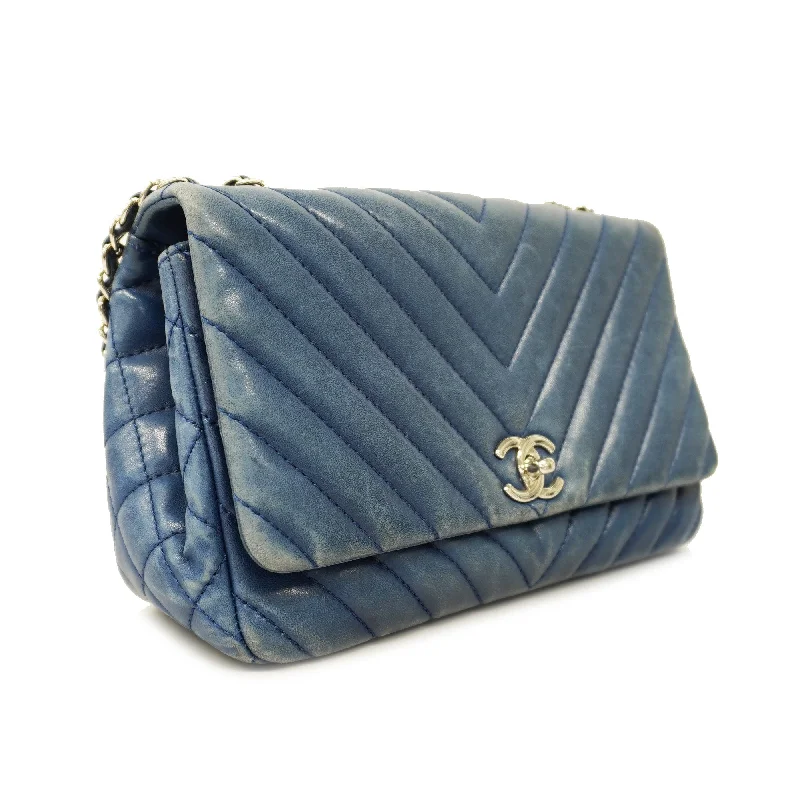 Chanel bags for women with minimalist styleCHANEL  V Stitch W Flap W Chain Women's Leather Shoulder Bag Blue