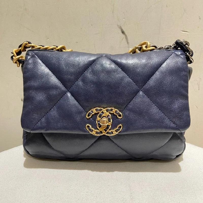 Chanel bags with classic and elegant designsChanel 19 Navy Leather Quilted Flap Bag Small