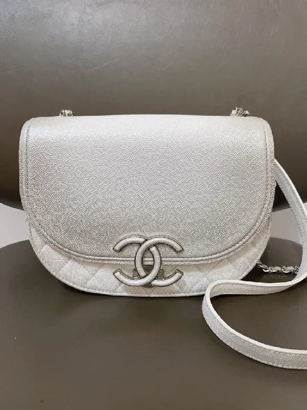 Chanel bags with intricate metal hardwareChanel Cuban Infinity White Crossbody Bag Medium