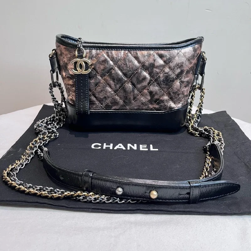 Chanel Chain Strap Handbag for Everyday UseChanel Gabrielle Small Quilted Black Metallic Leather Shoulder Bag