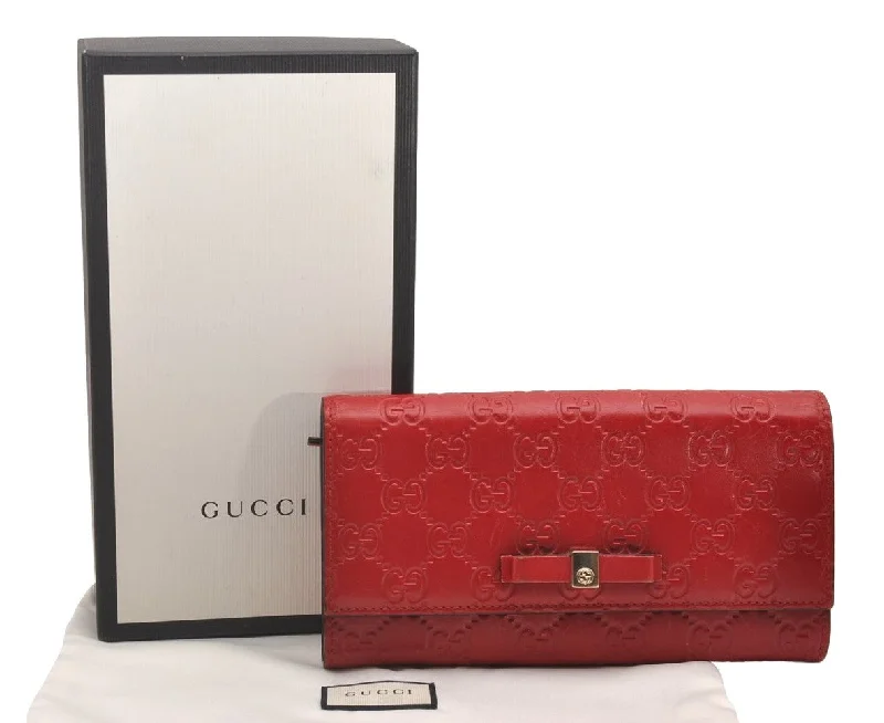 Women Gucci bags with interlocking G hardware for a classic lookAuthentic GUCCI Guccissima GG Leather Long Wallet Purse 388679 Red Box 7717I