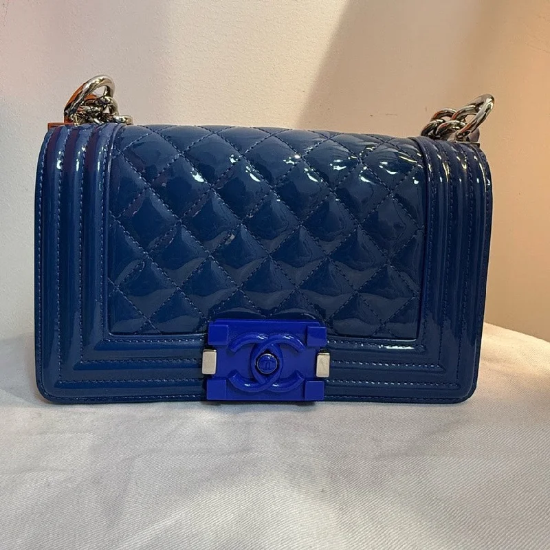 Chanel bags with classic and elegant designsChanel Leboy Blue Patent Quilted Chain Bag Medium