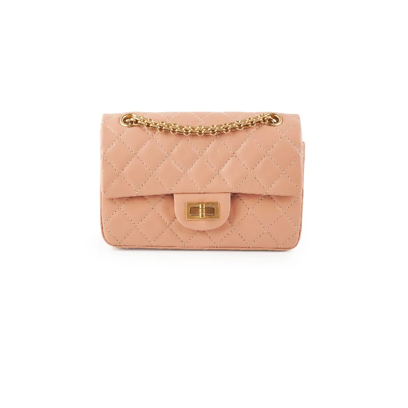 Chanel bags with iconic gold chainsChanel Mini Reissue Peach Microchip