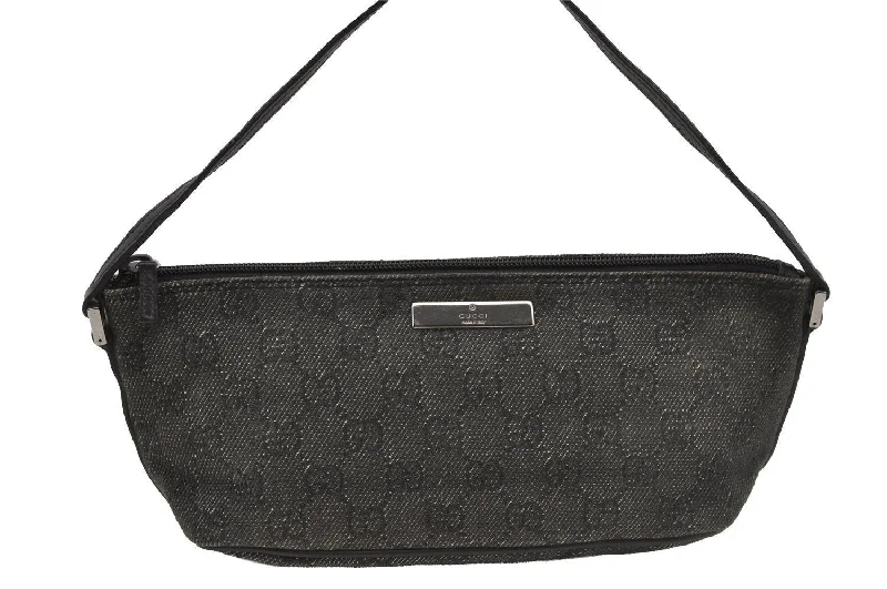 Gucci backpacks for women with a multi - pocket designAuthentic GUCCI Hand Bag Pouch Purse GG Canvas Leather 07198 Black 8623I