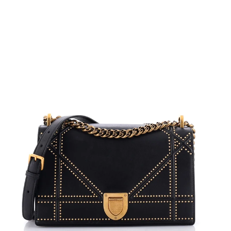 Christian Dior Saddle bags with a distressed leather finishDiorama Flap Bag Studded Leather Medium