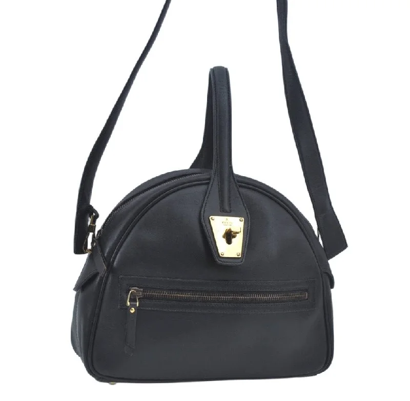 Gucci backpacks for women with a multi - pocket designAuthentic GUCCI 2Way Shoulder Hand Bag Purse Leather 90671 Black 7481I