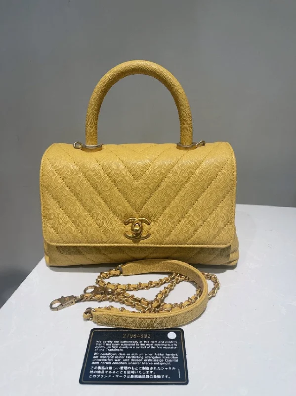 Chanel New Arrival Handbag with Gold HardwareChanel Coco Handle Chevron Yellow Small Handbag