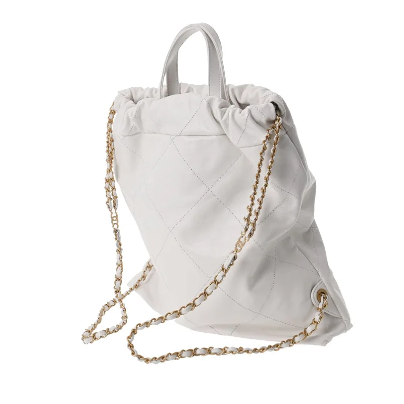 Chanel bags for a polished and professional appearanceCHANEL 22 Large Backpack White Women's Calf Rucksack/Daypack