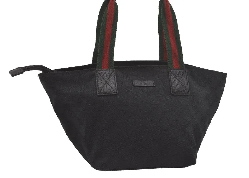 Ladies Gucci Dionysus bags with a chain - link shoulder strapAuthentic GUCCI Web Sherry Line Tote Bag GG Canvas Leather 131228 Black 7443I