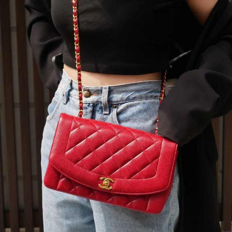 Chanel leather bags for everydChanel 1994-1996 Red Caviar Medium Diana Flap Bag