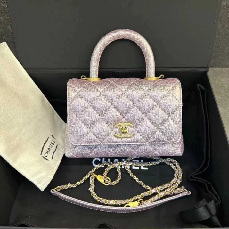 Chanel bags with exclusive seasonal designs and materialsChanel Coco Handle Mini Bag Quilted Leather Lilac