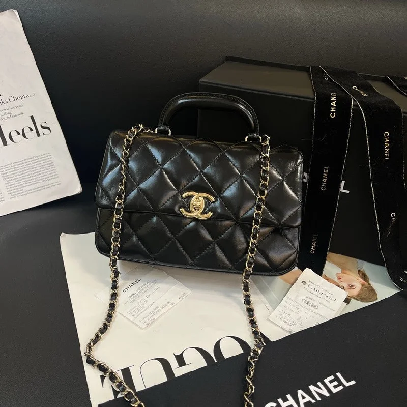 Chanel bags with chain and leather strap combinationsChanel Black Gold Quilted Leather Chain Flap Bag 24C Early Spring Resort Collection