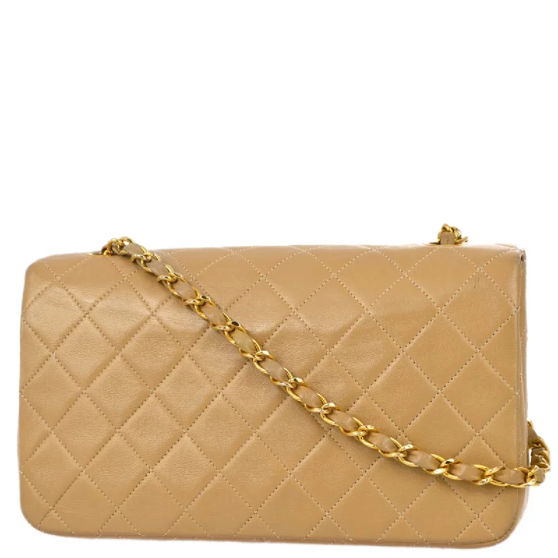 Chanel bags with adjustable chain strapsChanel 1989-1991 Beige Lambskin Turnlock Small Full Flap Shoulder Bag