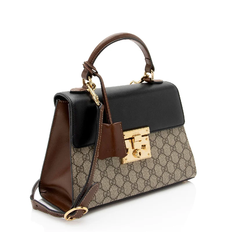 Women Gucci bags with a detachable mobile phone holderGucci GG Supreme Padlock Small Top Handle (JrVndB)