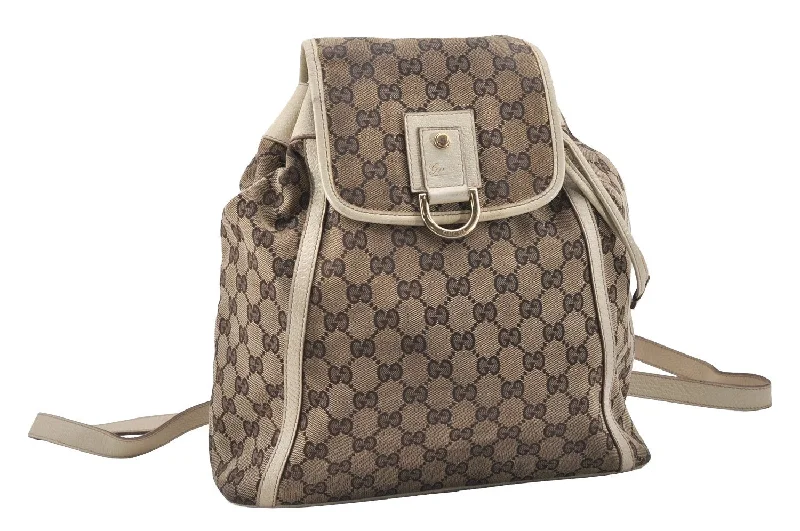 Women Gucci bags with a zip - around closure for securityAuthentic GUCCI Vintage Abbey Backpack GG Canvas Leather 141642 Brown 7454I