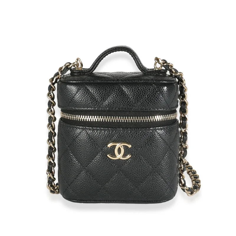 Chanel bags perfect for everyday elegBlack Quilted Caviar Small Handle With Care Vanity Case