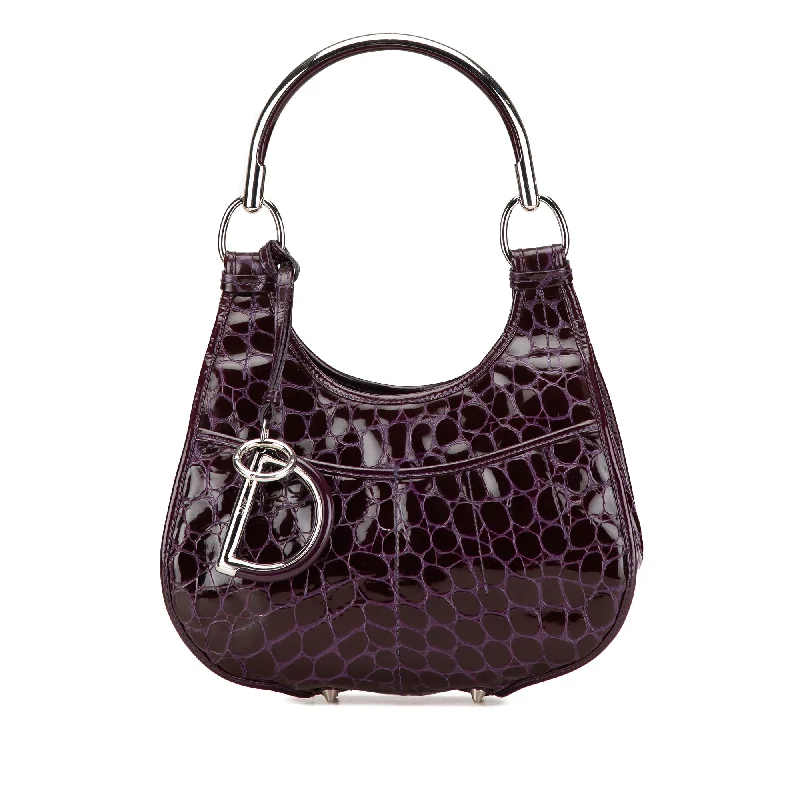 Christian Dior bags with a side - pocket for holding a water bottlePurple Dior Patent Croc Embossed 61 Shoulder Bag