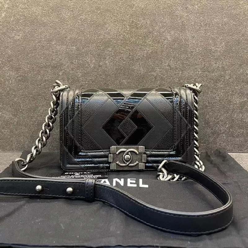 Chanel bags with classic and elegant designsChanel Leboy Small Black Patent Leather Shoulder Bag