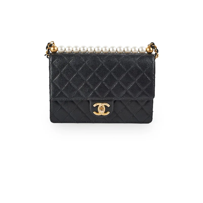 Chanel Handbag with Adjustable Strap for ComfortChanel Pearl Flap Black