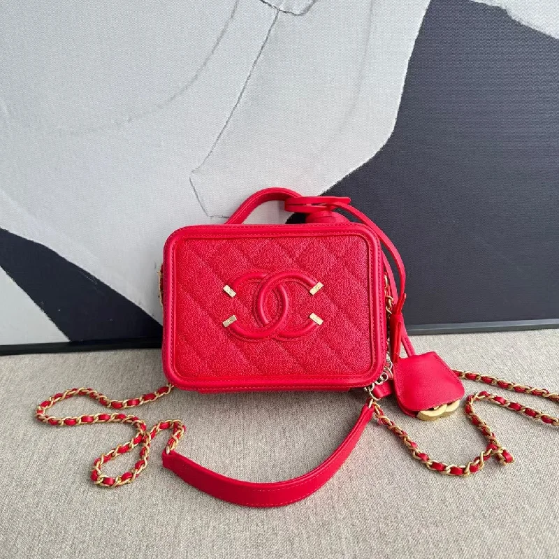 Chanel bags with adjustable chain strapsChanel Double C Red Quilted Vanity Bag Small 2018