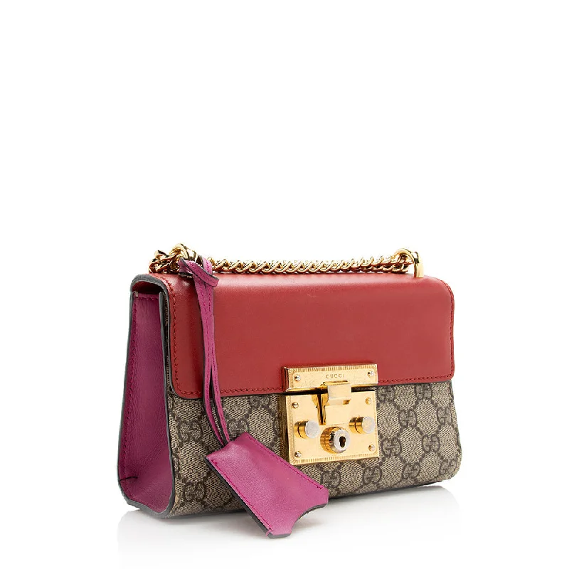 Women Gucci bags with a magnetic snap closure for easy accessGucci GG Supreme Padlock Small Shoulder Bag (SHF-20632)