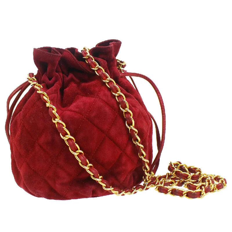 Chanel bags for women with minimalist styleCHANEL 1986-1988 Bucket Bag Mini Red Suede 91407