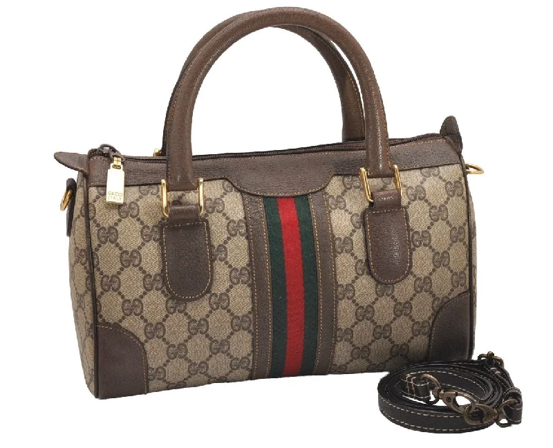 Gucci Dionysus bags for women with tiger - head claspsAuthentic GUCCI Web Sherry Line 2Way Hand Boston Bag GG PVC Leather Brown 7730I