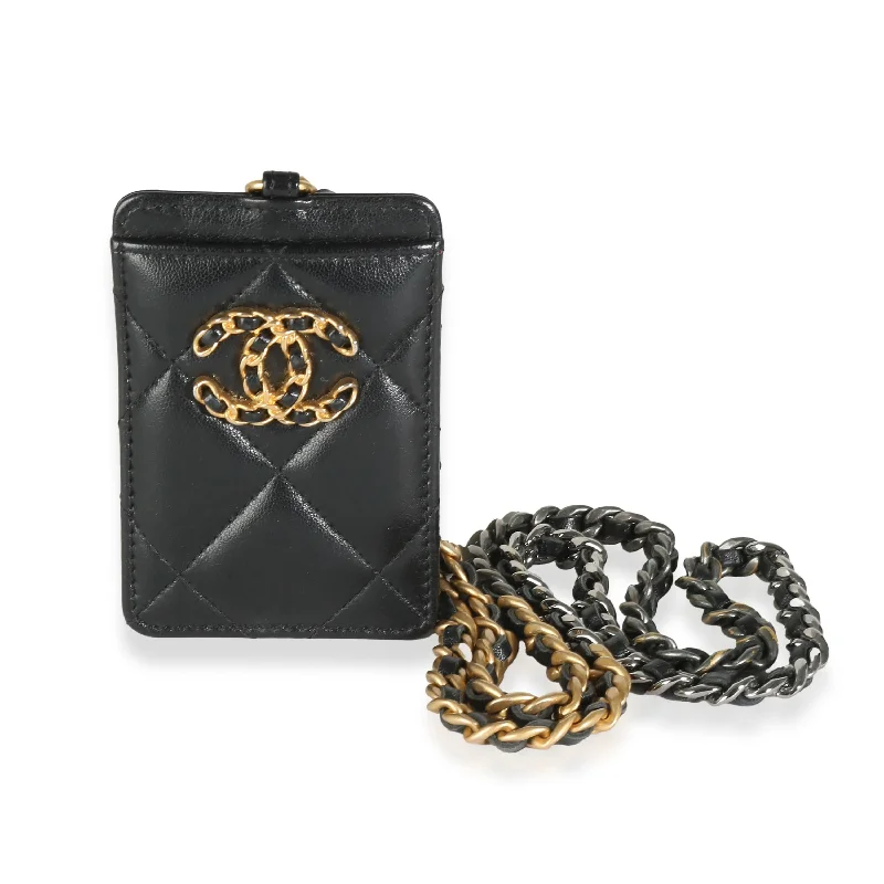 Chanel bags with iconic gold chainsBlack Quilted Goatskin Chanel 19 Card Holder On Chain