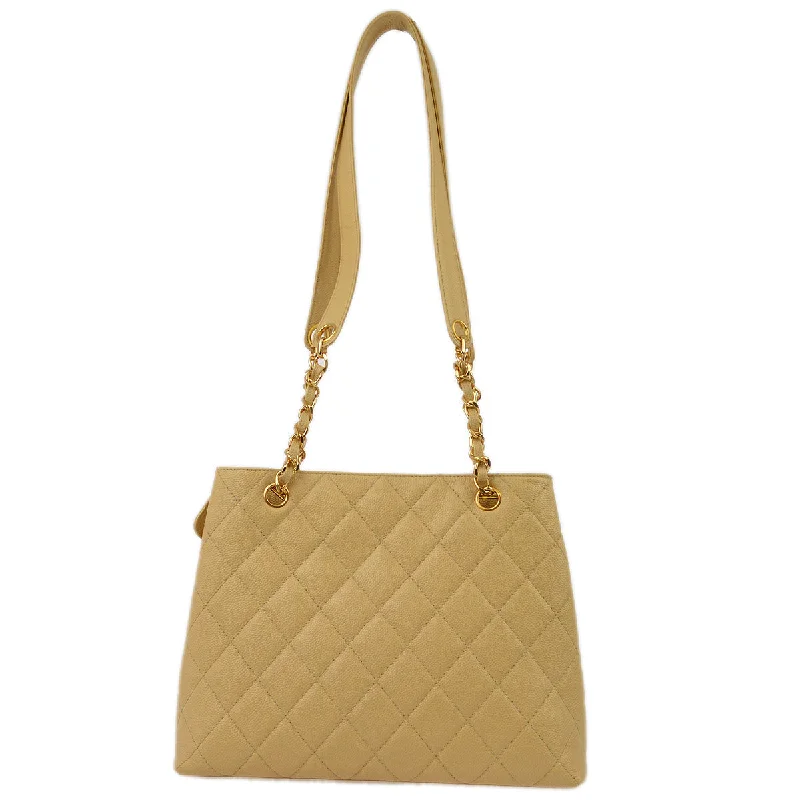 Chanel bags with the perfect balance of luxury and functionalityChanel Beige Caviar Chain Shoulder Tote Bag