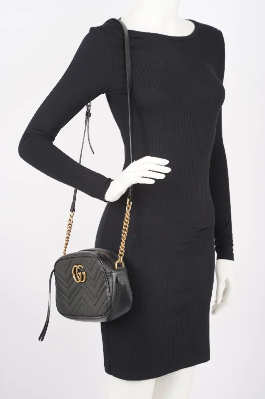 Women Gucci Sylvie bags featuring the signature web stripeGucci Womens Marmont Zip Black Matelasse Leather Small