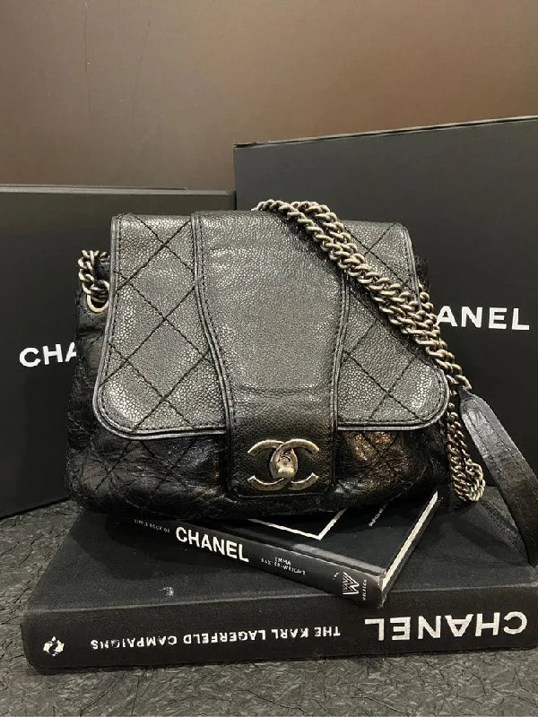 Chanel bags with iconic gold chainsChanel Black Caviar Leather Flap Bag Medium