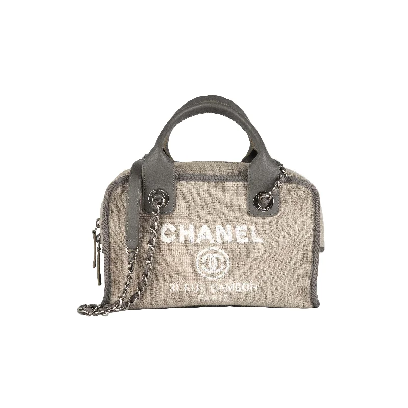 Chanel bags with gold, silver, and pearl accents11/7 DOTD- Chanel Deauville Bowling Bag Grey