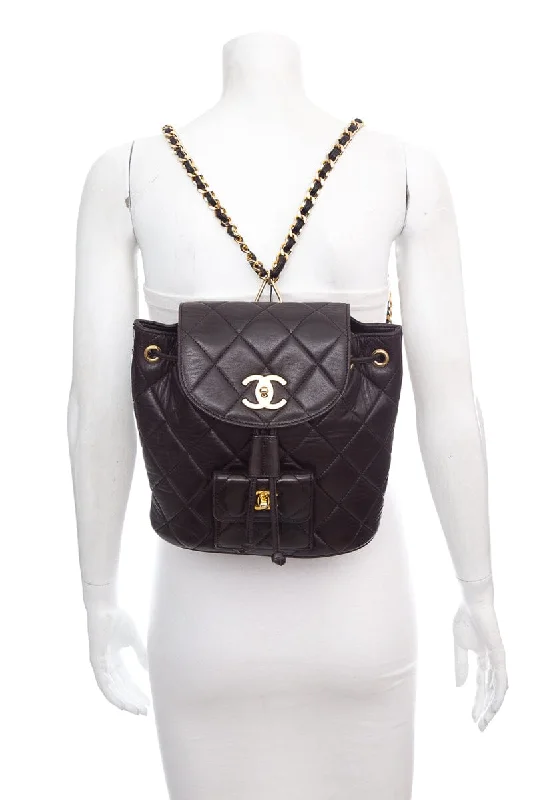 Chanel bags sale 2025Chanel Vintage Black Lambskin Quilted Drawstring Backpack