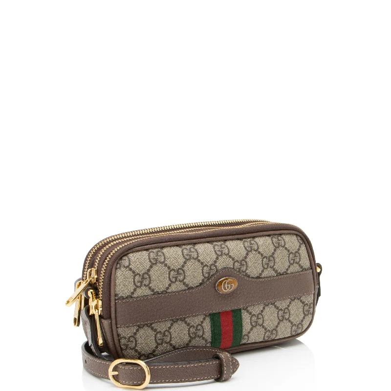 Women Gucci Sylvie bags with a crystal - embellished web stripeGucci GG Supreme Ophidia Triple Zip Crossbody (Que4iF)