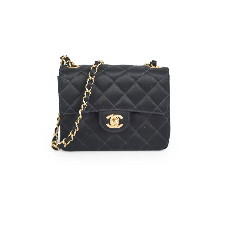 Chanel bags with adjustable chain strapsChanel Mini Square Flap Satin Black- Series 7