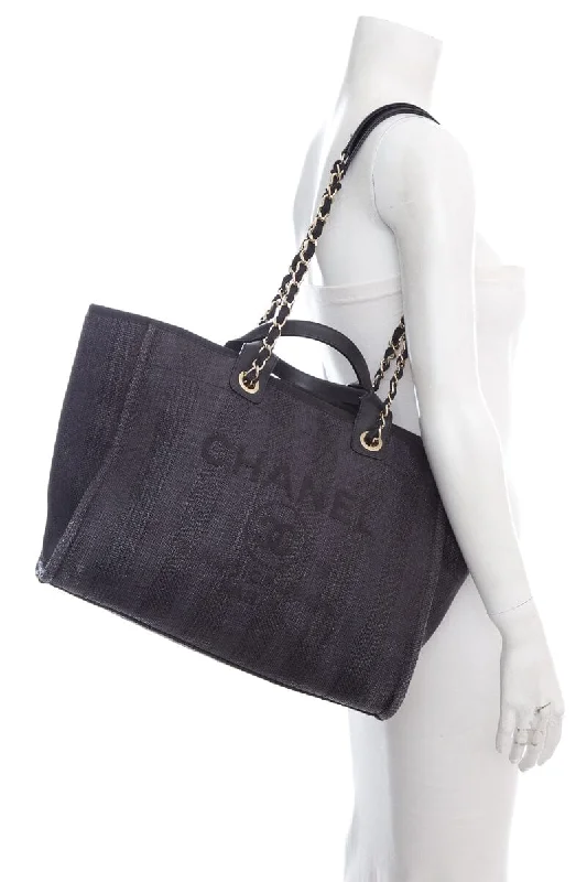 Chanel Vintage Inspired Handbag for Retro LoversChanel Chambray and Black Raffia Large Deauville Shopping Tote