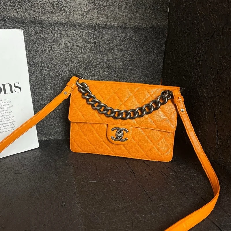 Chanel bags for women with minimalist styleChanel Bombay Pumpkin Leather Postman Bag 24cm