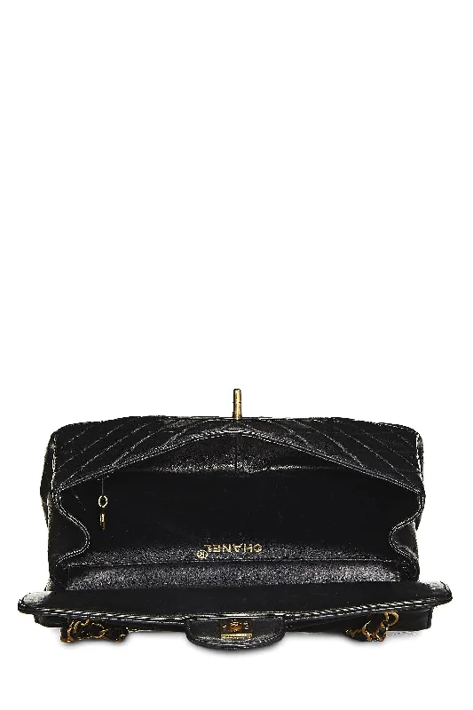 Chanel Designer Handbag with Unique DesignChanel,  Black Quilted Lambskin Double Sided Classic Flap Medium, Black