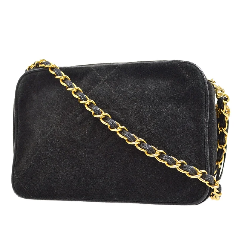 Chanel bags for women who love timeless fashionCHANEL 1986-1988 Black Suede Diamond Camera Bag Mini 01505